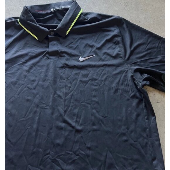 Nike Tiger Woods Polo Men’s Sz Large Black Green Dri Fit Stretch Short Sleeve - Picture 10 of 16